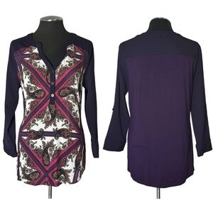 Skies Are Blue - Wesli Mixed Media Pullover Print Top - Stitch Fix - Medium